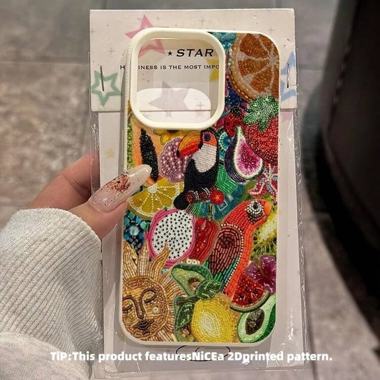 Evil Eye Beaded Pattern Printed Transparent Phone Case, Fruit Floral Lucky Charm Pattern Printed Anti-Drop Protective Cover Compatible With IPhone 13/11/17/17pro, Compatible With Samsung Galaxy/A54/A14/A12/A13 Waterproof Anti-Drop Anti-Scratch Durable Summer Gift Party - Multicolor - View 1