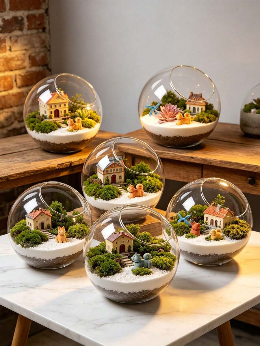 1pc Round Glass Container With Stand And Curved Slanted Rim, Suitable For Miniature Landscape, Succulents, Potted Plants/Outdoor DIY, Water Garden, Room Decor, Home Decor - A - View 1