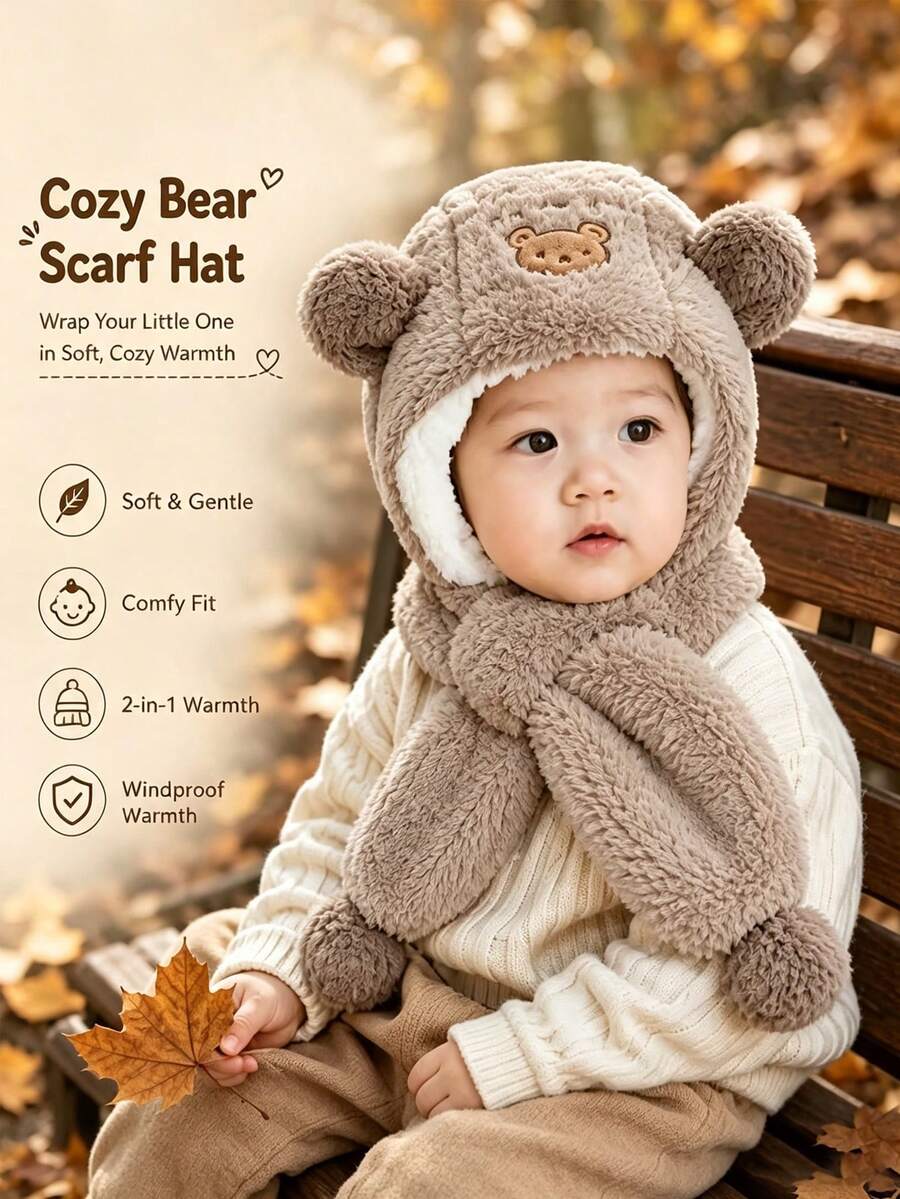 Cozy Hat For Fall And Winter – Featuring A Cute Bear Design, Soft And Warm, Perfect For Everyday Wear - Multicolor - View 1