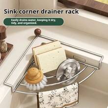 Triangular Sink Drain Rack, Stainless Steel Dish Drying Rack With Elevated Side Support, Kitchen Sink Over-The-Sink Storage Shelf, Space-Saving Organizer - Multicolor - View 10