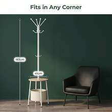 HEXCELEN Freestanding Coat Rack With Storage Basket & Single Shelf – 12-Hook Floor-Standing Unit (Total Height: 182.8cm) – Home Storage Rack For Entryway Or Bedroom - Camel Yellow White - View 2