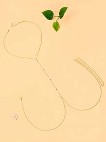 FAAABULS 1pc Women's Gold Pearl Body Chain, Elegant Water Drop Bead Chest Chain & Waist Chain Integrated Adjustable Bikini Necklace, Suitable For Beach Vacation, Pool Party - Pearl - View 3