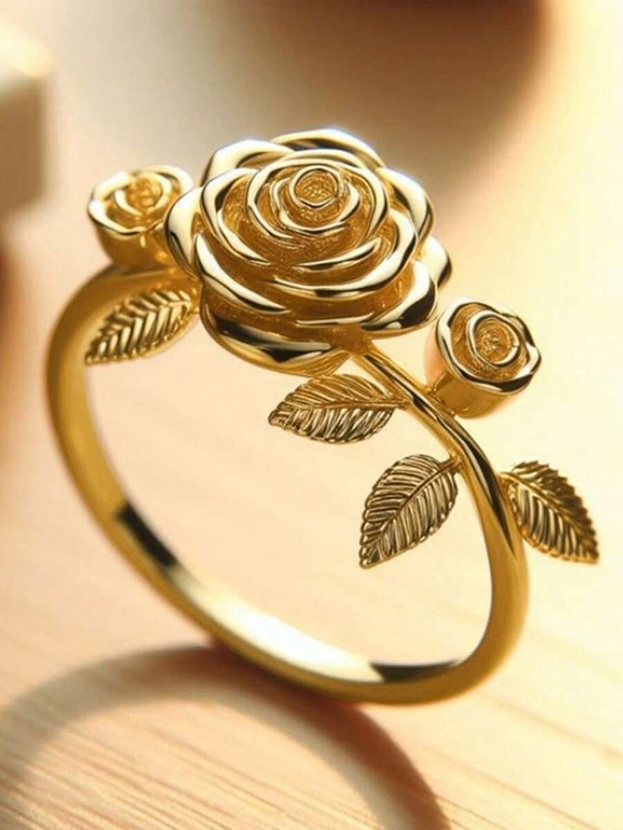 1 pieza Anillo hermoso para mujeres, joyería para boda, compromiso y fiesta, regalo del Día de San Valentín - Amarillo Oro - Ver 1