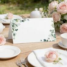 40pcs Green Watercolor Wedding Or Party Place Cards, Table Cards, Party Decorations, Suitable For Wedding, Bridal Shower, Dinner, Reception, Banquet, Halloween, Christmas, Thanksgiving, Harvest Festival And Other Occasions - View 4