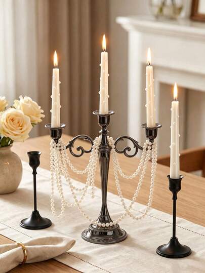 1 Set/1pc Black Multi-Head Combination Candelabra, French Vintage Style Bow Single Head + Multi-Head Curved Stem Candle Holder, Suitable For Ramadan Celebration, Holiday Party, Wedding, Gathering, Home Gift, Birthday Gift, Personalized Gift, Ramadan Gift, Party Supplies, Home Dining, High-End Restaurant Supplies, Wedding Decoration, Home Decor, Velive, Aromatherapy Diffuser, Scented Candle, Wall Decor, Table Decor, Wedding Anniversary Coordination, Room Decor, Reception Table Arrangement, Welcome Newborn, Decorative Crafts
