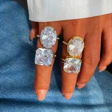 1pc Gold & Silver Versatile Ring, Various Shapes Oval Square, Adjustable Zirconia Open Band Premium Ring - Multicolor - View 5