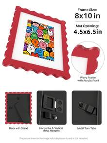 1pc Scallop Picture Frame Available In Multi Color/Size With White Mat, Wave Edge Photo Frame For Children's Gift, 11x14/8x10/6x8/5x7/4x6 Inch, Blue/Red/Yellow/Green/Black/White - Scalloped Picture Frame - View 13
