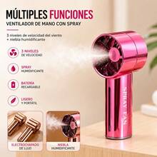 Ventilador de Nebulización de Escritorio con Pulverizador Manual, Recargable por USB, Ventilador de Refrigeración por Agua Portátil, Ventilador de Humidificación de 3 Velocidades - Rojo violeta - Ver 2
