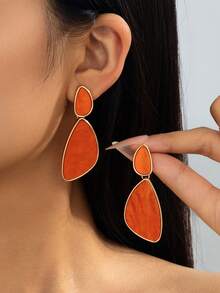 1Pair Fluid Texture Two-Tier Water Drop Earrings, Gold Trim Vintage Long Women Ear Jewelry - Green - View 14