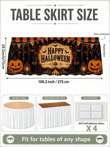 1件黑色桌布，印有Happy Halloween標誌、橘色三角旗與南瓜圖案，秋季派對聚酯纖維荷葉邊桌布，餐廳家庭節日裝飾 - 彩色 - 查看 11