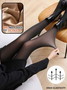 1 pieza Mallas térmicas de aspecto transparente para mujer de 80g/220g, de cintura alta, alta elasticidad, gruesas y cálidas para otoño, invierno, uso al aire libre y capas - Negro - Ver 8