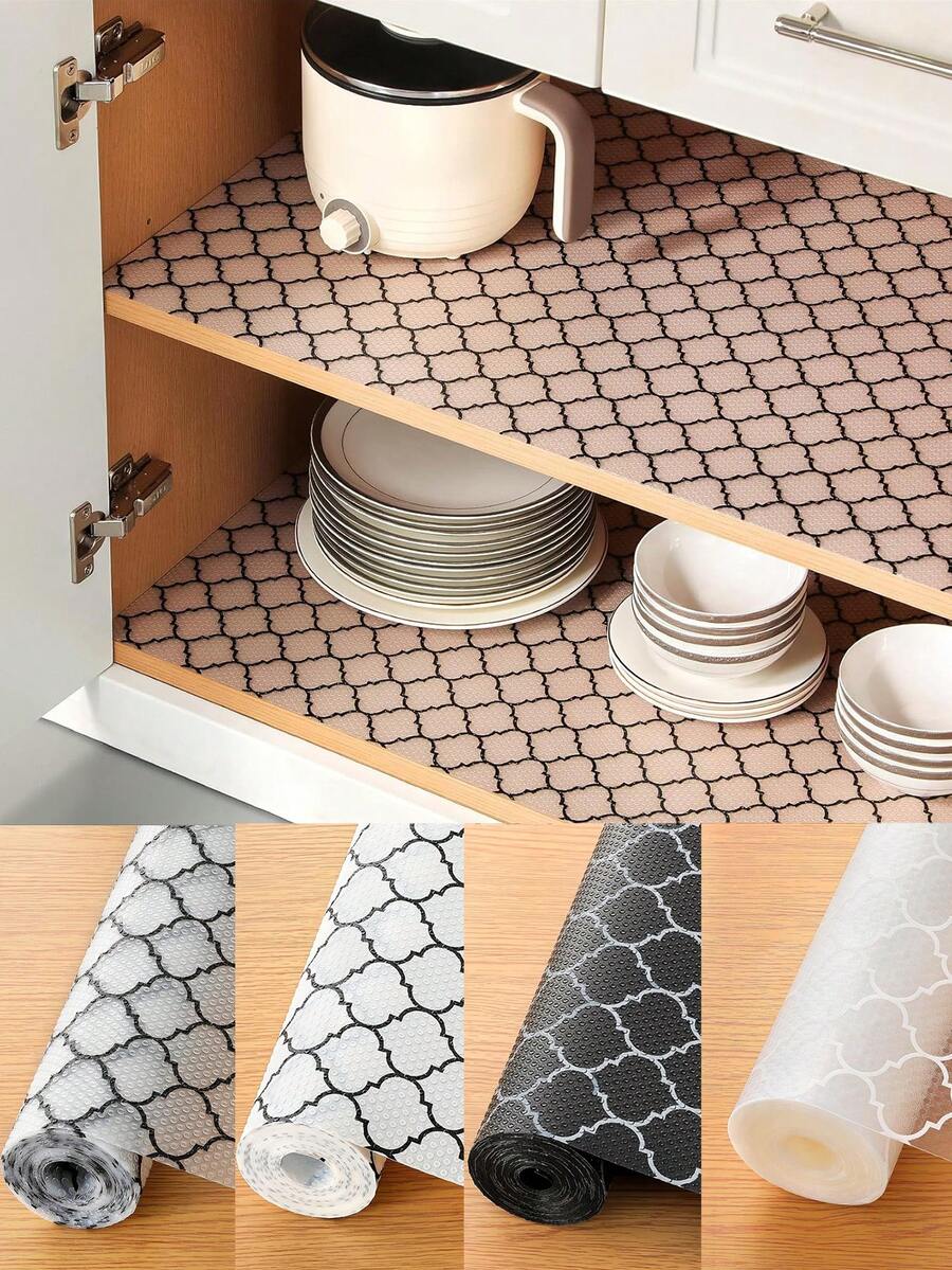 1 Roll Thick Printing Non-Slip Shelf Liner, Non Adhesive Drawer Liner, Waterproof Non-Slip EVA Cabinet Mat, Washable Easy To Cut Fridge Liner For Kitchen Cupboard Pantry Storage - Lantern Pattern - View 1