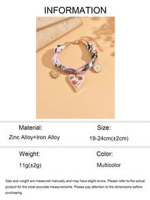 1pc Niche Sweet Cool Style Floral Fabric With Graffiti Heart, Daisy & Sun Pendant Decorative Bracelet, Fashionable Women's Hand Accessory Suitable For Daily Wear, Vacation, Date And Party - Multicolor - View 5