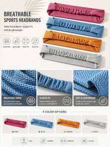 Women's Breathable Mesh Sports Headband, Elastic Pleated Quick-Dry Moisture-Wicking Hairband, Solid Color Loose Stretch Headwrap, Suitable For Yoga, Running, Cycling And Fitness Workouts - Multicolor - View 5