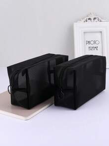 1pc Black Large Capacity Minimalist Pencil Case Back To School Stationery Storage Bag Student Supplies - Black L - View 3