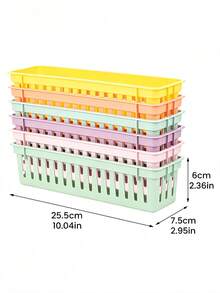 1/2/3/6pcs Classroom Pencil Storage Basket, Plastic Stationery Organizer 25.5x7.5x6cm, Colorful Pen Holder Storage Box, Suitable For Teachers, Students, Home Study And Office - Multicolor - View 5