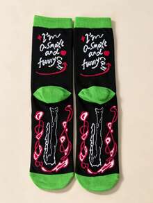 1 Pair, Multiple Style Options, Women's Fun Black Cat Pattern Crew Socks, Vintage Street Style Letter Print Mid-Calf Socks, Y2K Punk Neon Green Ankle Casual Fashion Socks, Novel Daily Wear Socks - Multicolor - View 11