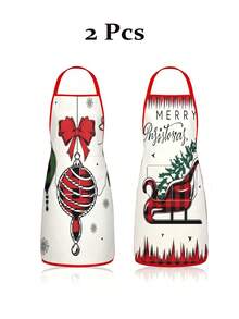 4pcs Christmas Buffalo Plaid Pattern Apron Set, Red Black Check Truck Reindeer Sleigh Print Kitchen Cooking Baking Aprons For Holiday Party Home Decoration - Multicolor - View 15