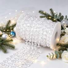 1 Roll/590 Inches/15 Meters Crystal Garland, Acrylic Transparent Crystal Beads, Diamond Shaped Crystal Garland For Christmas Tree Wedding Party Decoration, Bead Curtain DIY - White - View 2
