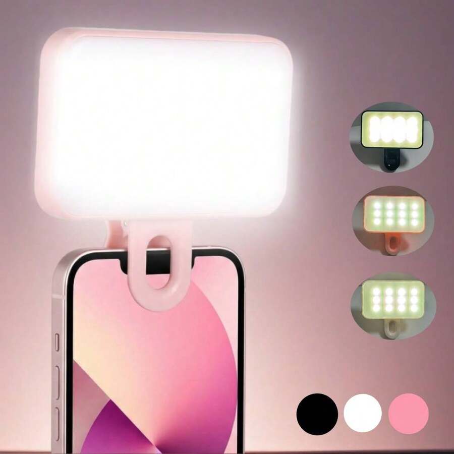 1pc Detachable Clip-On Phone Fill Light, With Adjustable Bracket, White/Warm/Neutral Light Modes, Rechargeable, Compact And Portable, Suitable For Laptop, Phone, Tablet, Video Call And Makeup, Ideal For Selfie And Live Streaming