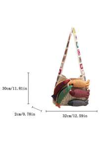 1件配色魚形大容量單肩托特包，時尚鉤編包，海灘度假波希米亞風，女款日常搭配使用 - 米色 - 查看 6