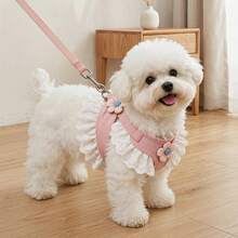 1 pieza - Lindo vestido de arnés de encaje floral para mascotas, disponible en múltiples tamaños, con correa, conjunto de chaleco de princesa con volantes, arnés transpirable para caminar. - Multicolor - Ver 9