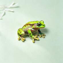Green Tree Frog Enamel Pin Fashion Decorative Badge Ornaments Lapel Bag Badges Gifts - Green - View 3