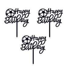 Adorno de Tarta de Acrílico Feliz Cumpleaños de Fútbol - Blanco y Negro - Ver 9