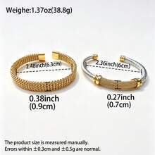 Vintage Fashion Classic Stainless Steel 18K Gold Plated & Silver Dual-Tone Braided Bracelet, Unisex, Suitable For Daily Wear And Party - Gold - View 7