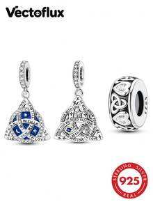 Vectoflux 1pc S925 Sterling Silver Celtic Knot Series Starry Sky Character Pendant, Suitable For Original Bracelet, Necklace, Keychain DIY Pendant Making, Women's Gift, Suitable For Birthday, Party, Holiday Gift - Silver - View 1