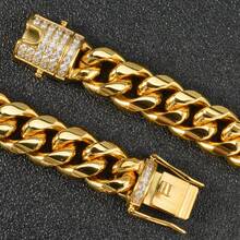 Thick Hip-Hop Fashion Street Style Thick Gold Cuban Chain Inlaid With Zirconia Necklace, Suitable Both Men Women, Suitable Daily Party Street Dance Wear - Gold - View 5