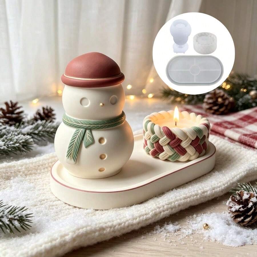 SILIKE LUFEI Clay Silicone Mold 4pcs Christmas Snowman Storage Box & Hemp Rope Candle Holder & Oval Tray Set Decor Mold, Suitable For Making Resin, Gypsum, Candle, Aromatherapy Products, Home Decor Display Silicone Mold - Silicone Mold - View 1