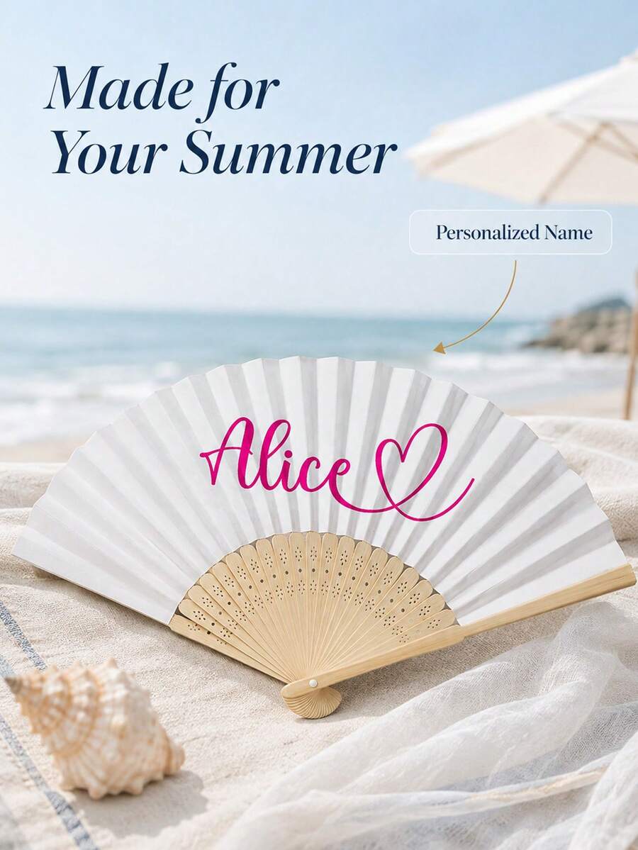 2pcs Personalized Colorful Fans, Vintage Curved Font, With Storage Bag, Customizable With Any Text, Name Or Quote, Business, Wedding Or Event Gift, Suitable For Wedding, Tea Party, Bridesmaid, Wedding Party, Teacher's Day, Halloween - Multicolor - View 1