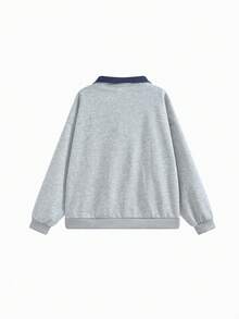 Women's Colorblock Half-Zip Long Sleeve Pocket Sweatshirt - Grey - View 6