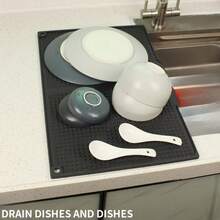 1pc Extra Large Kitchen Splash Guard Drying Mat - Heat Resistant 446°F/230°C, Non-Slip Countertop Mat With Drainage Holes, Suitable For Sink, Stove, Countertop Drying - Easy To Clean, Dishwasher , Space-Saving Design - Multicolor - View 4