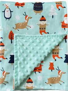 1pc Double Layer Baby Blanket, Bean Fleece Tactile Blanket, Stroller Blanket, Cute Animal Print, Bath Gift - Multicolor - View 13