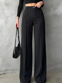 Women's Elegant Straight-Leg Pants For Commuting - Black - View 1