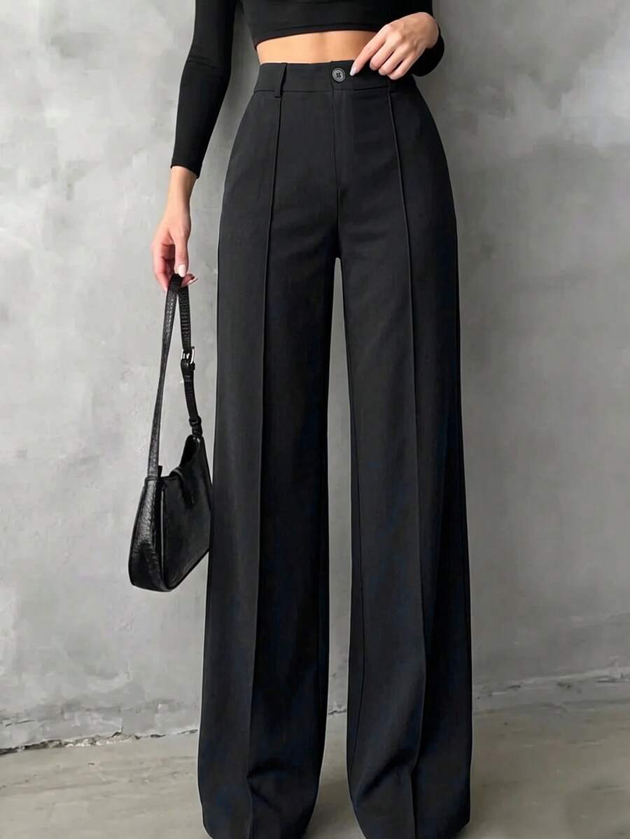 Women's Elegant Straight-Leg Pants For Commuting - Black - View 1