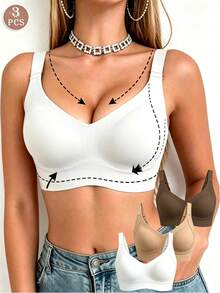 3pcs/Set Women's Seamless Bra, Thin Comfortable Wire-Free, Suitable For Daily Wear And Travel - Multicolor - View 9