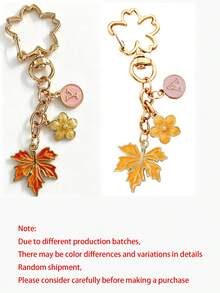 字母與楓葉花卉風格鑰匙圈，A-Z設計，楓葉包飾吊飾，優雅字母吊墜，櫻花鑰匙圈，琺瑯鑰匙圈，汽車配件，時尚珠寶，適用於鑰匙圈、包包、錢包，精緻珠寶禮物，適合女孩、女性或女士，適用於生日、萬聖節、返校、感恩節禮物 - 彩色 - 查看 11