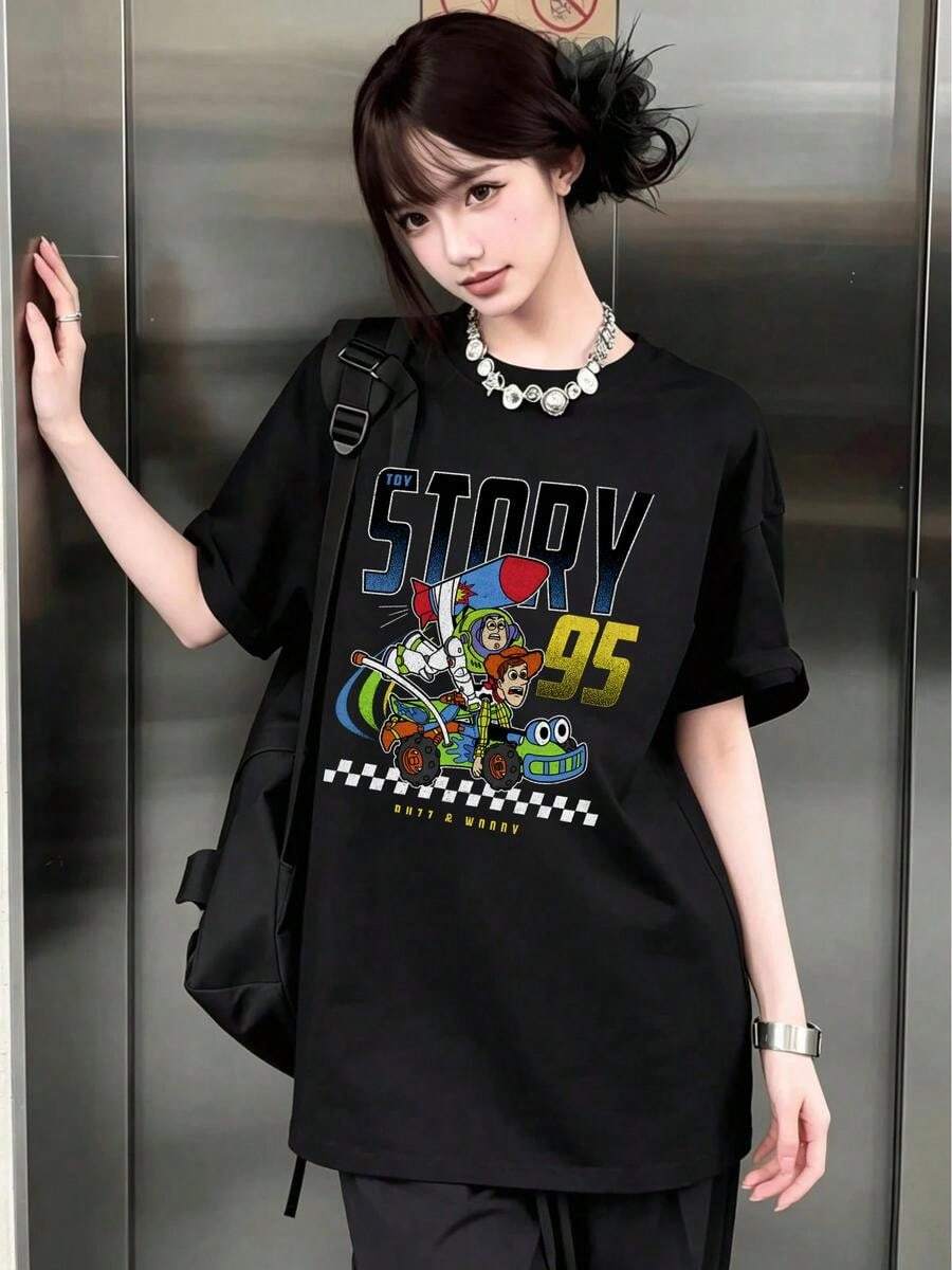 Cute Anime-Print T-Shirts, Casual T-Shirts, And Cute Women's Tops That Can Be Worn As Layers Or On Their Own. - Black - View 1