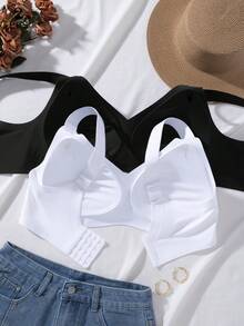 2pcs Jelly Glue Wireless Plus Size Bra, Adjustable Wide Strap, Seamless Back Closure With 4-Row Hooks For Enhanced Support And Cup Stability, Suitable For Commuting, Daily Wear, Home, Sports And Multiple Occasions, Plus Size Women's Bra - Multicolor - View 2