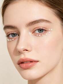 1pc Self-Adhesive White Pearl Face Sticker, Round Pearl Rhinestone Eye Gem, DIY Makeup Sticker Suitable For Wedding, Holiday, Carnival Party, Party,Halloween Costume - White - View 5