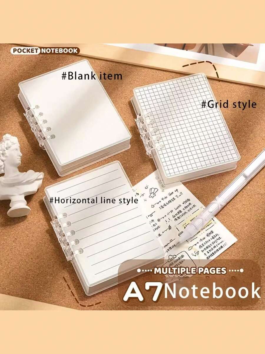Easy-To-Use Transparent Loose-Leaf Notebook, Includes 80 Detachable Pages, Designed As A Mini Notebook With Lined Grid, Perfect For School And College Notes, Or Back To School Use. School Supplies