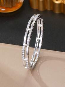 Double Row Cubic Zirconia Women's Bracelet & Ring Set, Gold And Silver Color Options, Rust-Resistant, Suitable For Daily Wear, Parties And Evening Events - Dual Row 2.0 - View 7