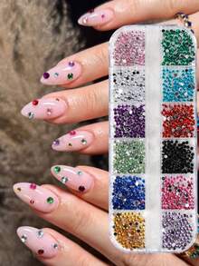 12-Grid Multi-Color Nail Rhinestones, 3D Acrylic Nail Diamonds, Nail Gems, DIY Nail Art Decoration Accessories, Nail Supplies, Nail Jewelry - Multicolor - View 4