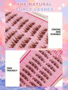 80pcs Brown Self-Adhesive Fluffy False Eyelash Clusters, 10-14mm Mixed Length, Fluffy Individual False Eyelashes, Self-Adhesive DIY Eyelash Extension, Eyelash Clusters, Natural Lengthening C-Curl Eyelash Clusters - C - View 4