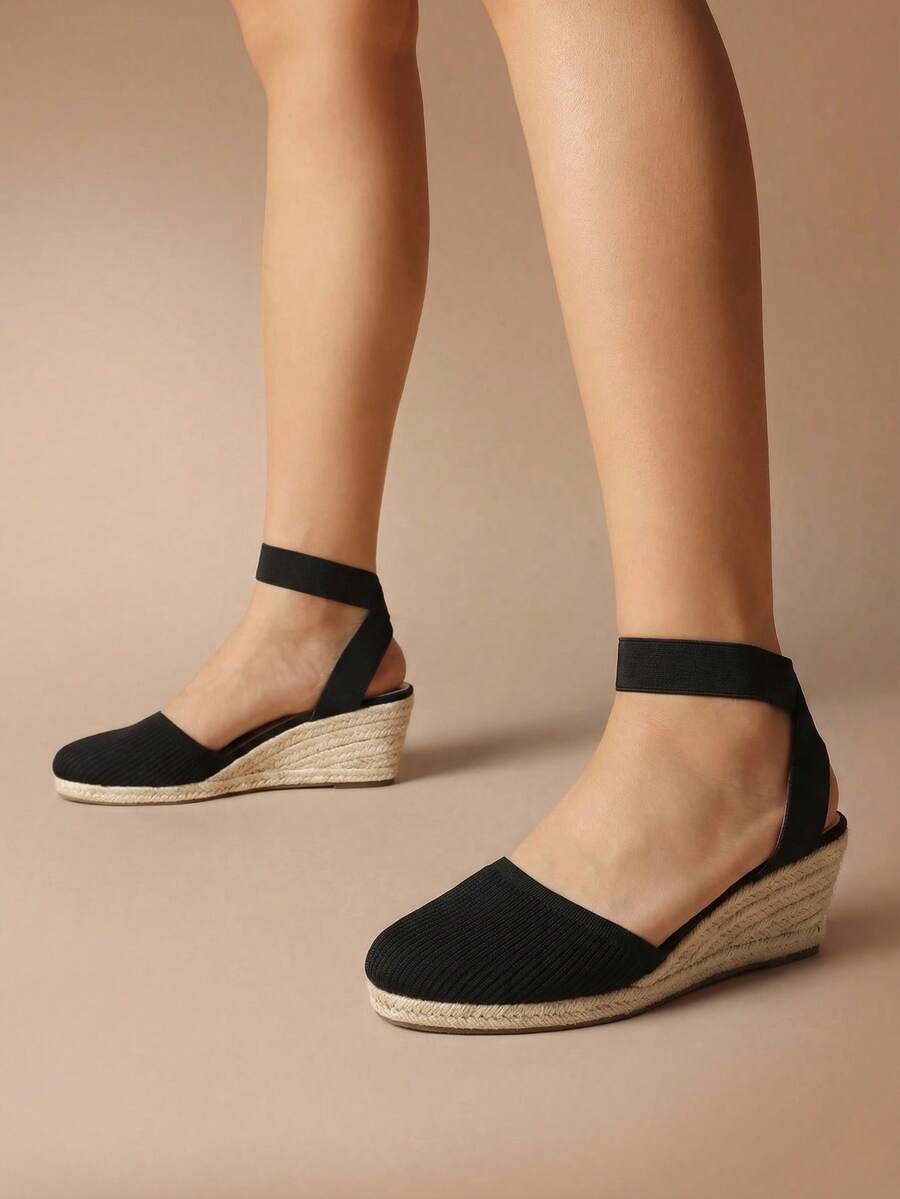 Women's Elastic Ankle Strap Espadrilles Wedge Sandals