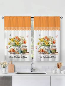 2pcs Pastoral Country Style Flower Kitchen Curtain,Without Holes Curtain, Refer To Bedroom Office Kitchen ﻿Living Room Study Home Decor - Multicolor - View 2