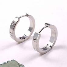 1pair Fashionable Stainless Steel & Zirconia Inlay Earrings Suitable For Women's Parties, Dates And Daily Wear - Silver - View 6